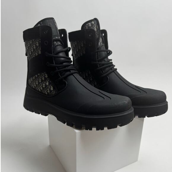 Men\'s Dior Garden Oblique Black/Beige Lace Up Combat Boots Size 41 main image 15